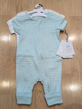 cloud island Mint Green Striped Baby Footie Romper